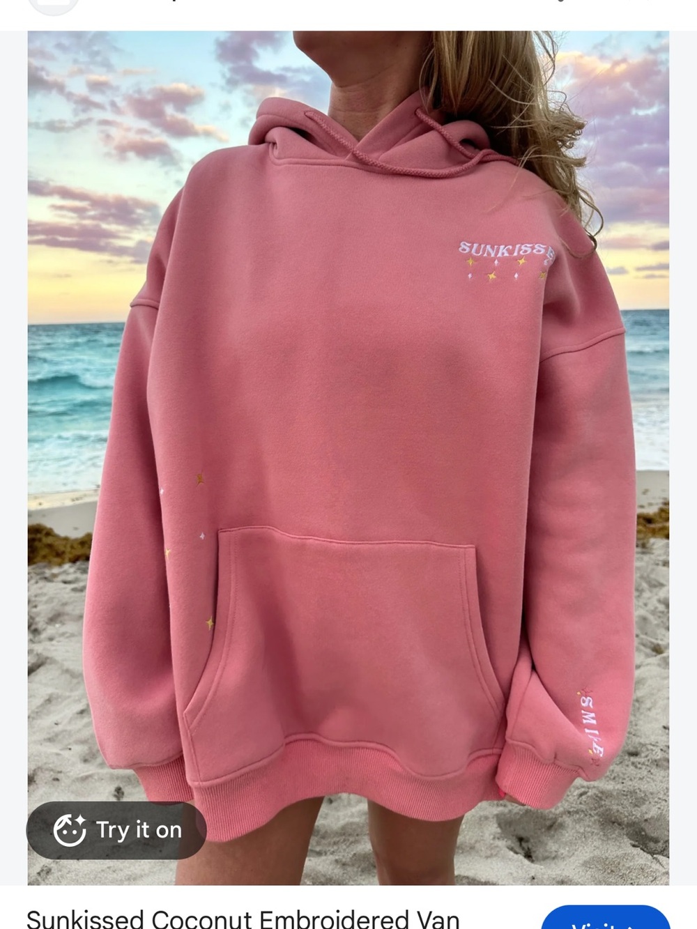 Sunkissed Coconut Embroidered Van Star Hoodie Medium
